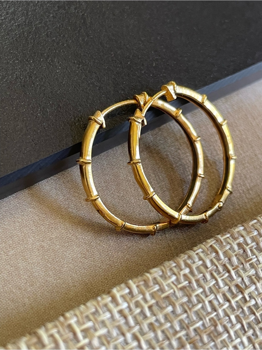 1 inch 925 Sterling silver Bamboo Hoops!! Gold Finish!! - Picture 6 of 14
